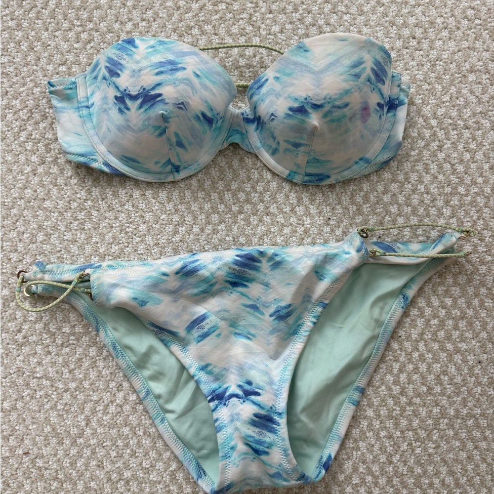 Blue and White Women's Bikini Set